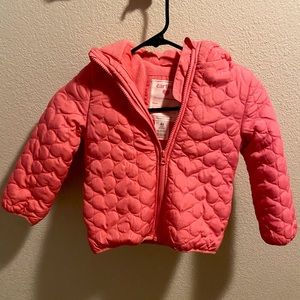 Toddler girls Carter’s puffer coral jacket. Worn 3 times . 4t . Polyester
